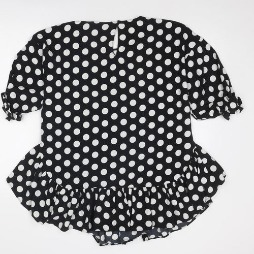 Zara Womens Black Polka Dot Polyester Basic Blouse Size XS Round Neck