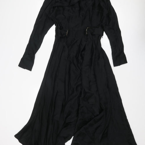Massimo Dutti Womens Black Viscose Maxi Size 6 Round Neck Zip