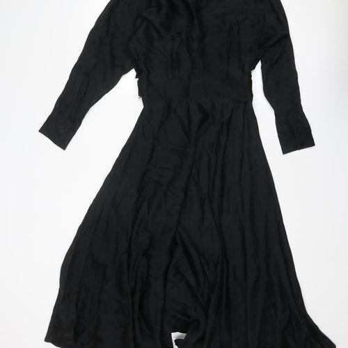 Massimo Dutti Womens Black Viscose Maxi Size 6 Round Neck Zip