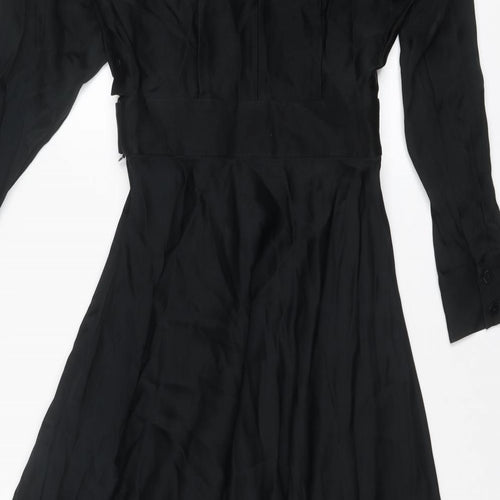 Massimo Dutti Womens Black Viscose Maxi Size 6 Round Neck Zip