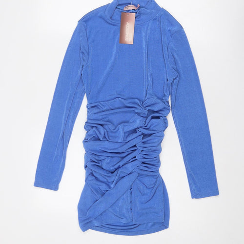 Somebody Else Womens Blue Polyester Bodycon Size M Mock Neck Pullover