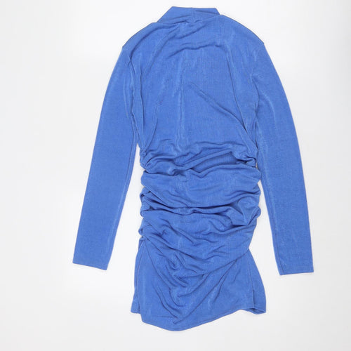 Somebody Else Womens Blue Polyester Bodycon Size M Mock Neck Pullover