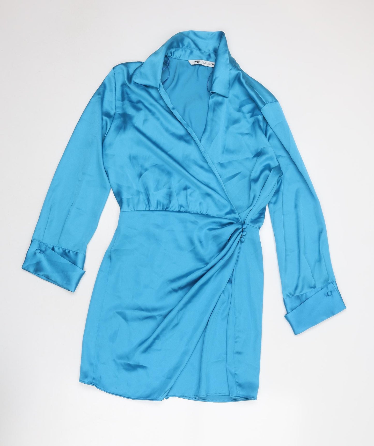 Zara Womens Blue Polyester Mini Size L Collared Button