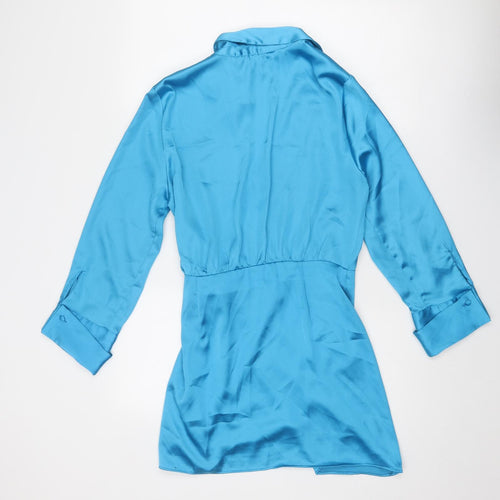Zara Womens Blue Polyester Mini Size L Collared Button