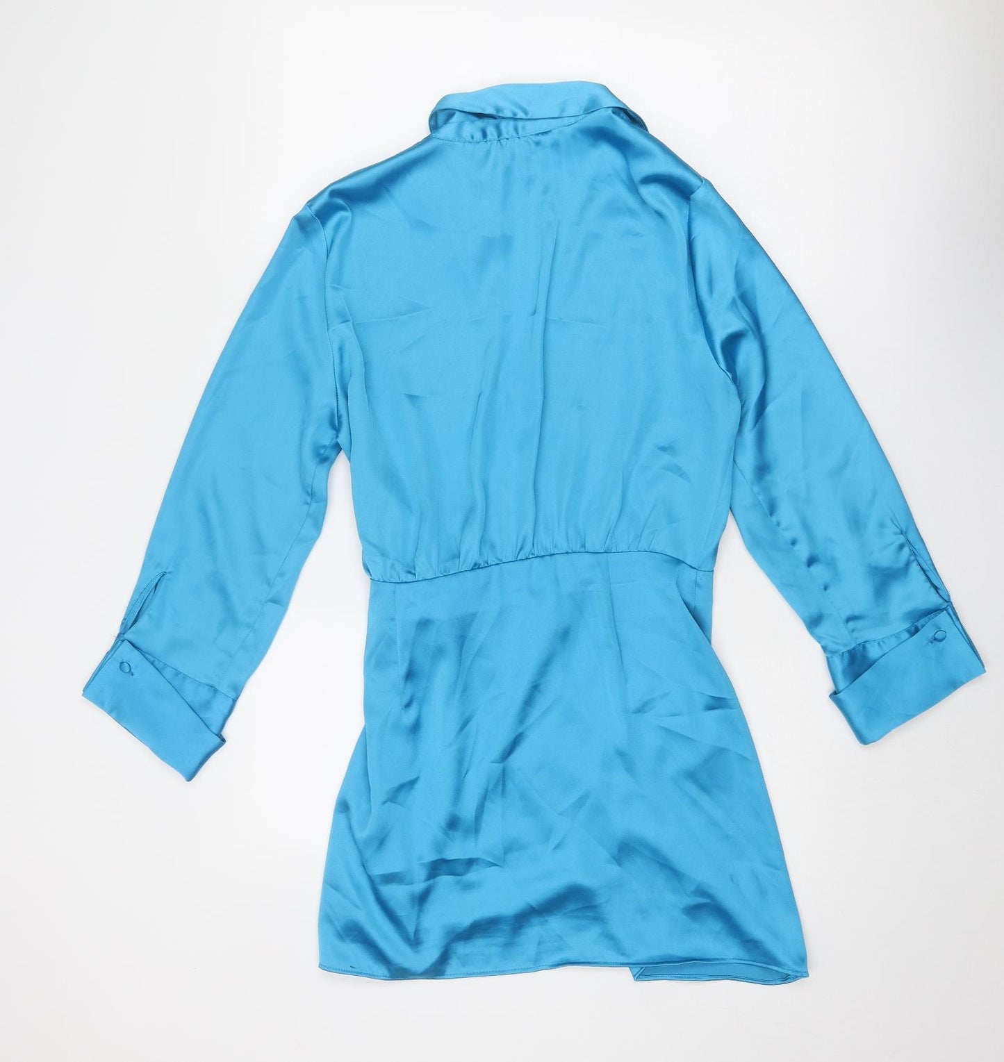 Zara Womens Blue Polyester Mini Size L Collared Button