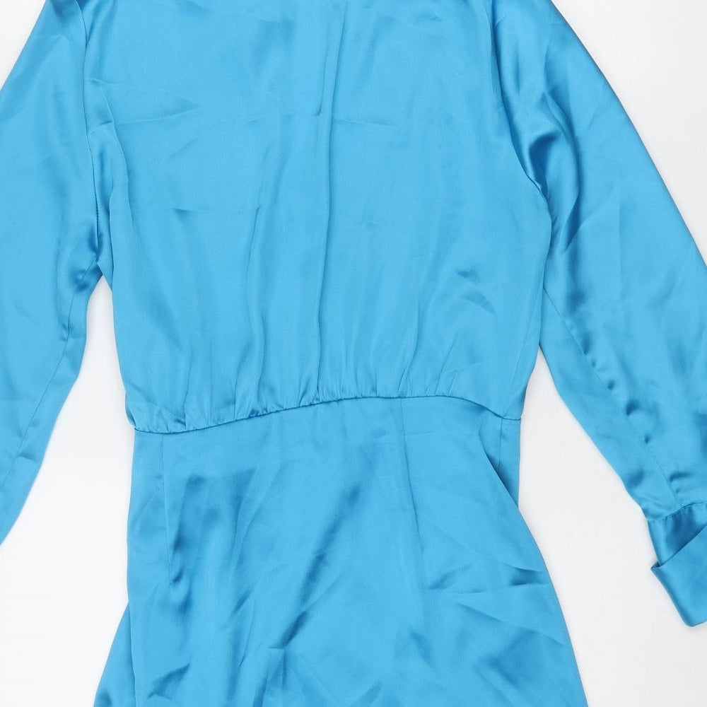 Zara Womens Blue Polyester Mini Size L Collared Button