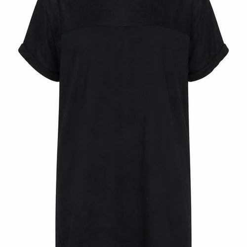 Mango Womens Black Cotton T-Shirt Dress Size L Round Neck Zip - Mesh Detail