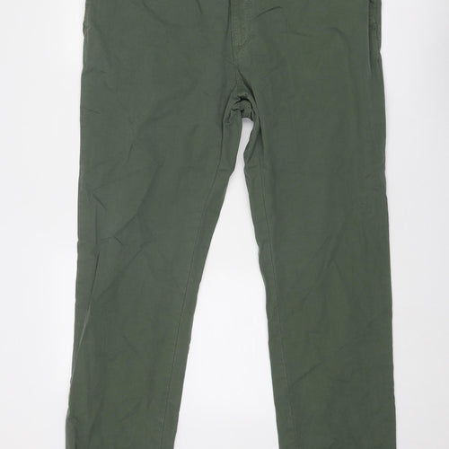Marks and Spencer Mens Green Cotton Chino Trousers Size 42 in Regular Zip