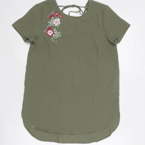 New Look Womens Green Polyester Basic Blouse Size 6 Round Neck - Floral Detail