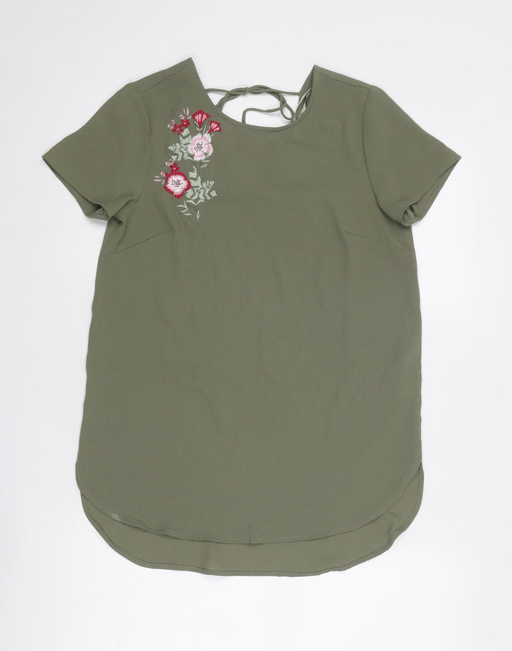New Look Womens Green Polyester Basic Blouse Size 6 Round Neck - Floral Detail