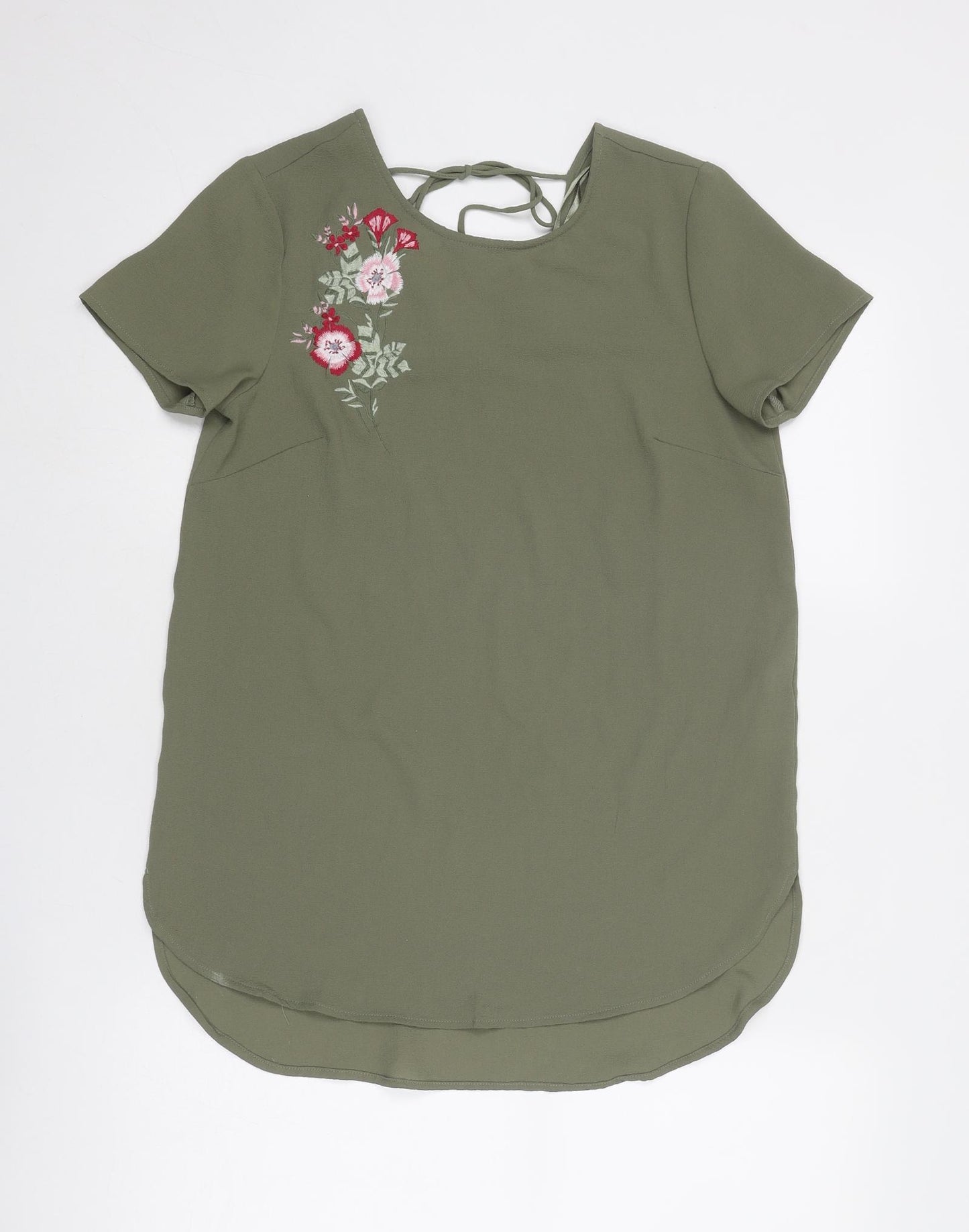New Look Womens Green Polyester Basic Blouse Size 6 Round Neck - Floral Detail
