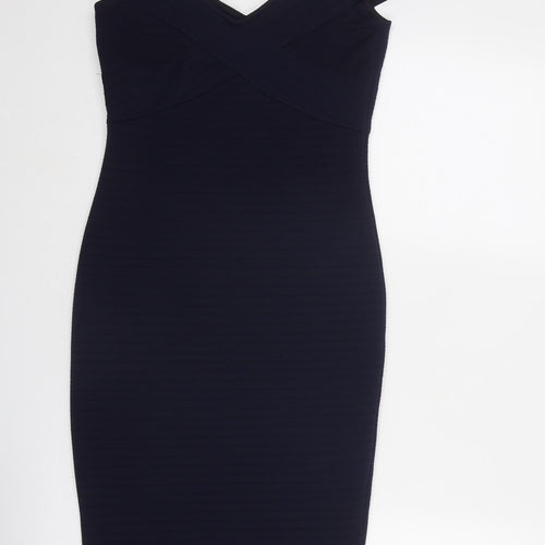 ASOS Womens Blue Polyester Bodycon Size 8 V-Neck Pullover