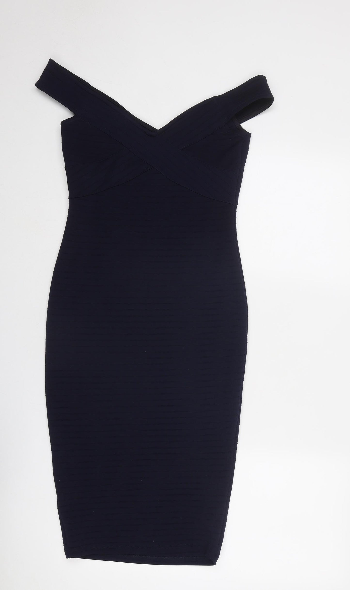 ASOS Womens Blue Polyester Bodycon Size 8 V-Neck Pullover