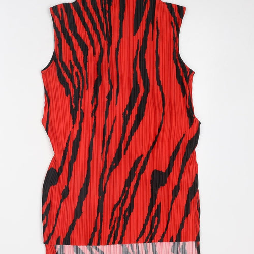 River Island Womens Red Animal Print Polyester Basic Blouse Size 8 High Neck - Plisse
