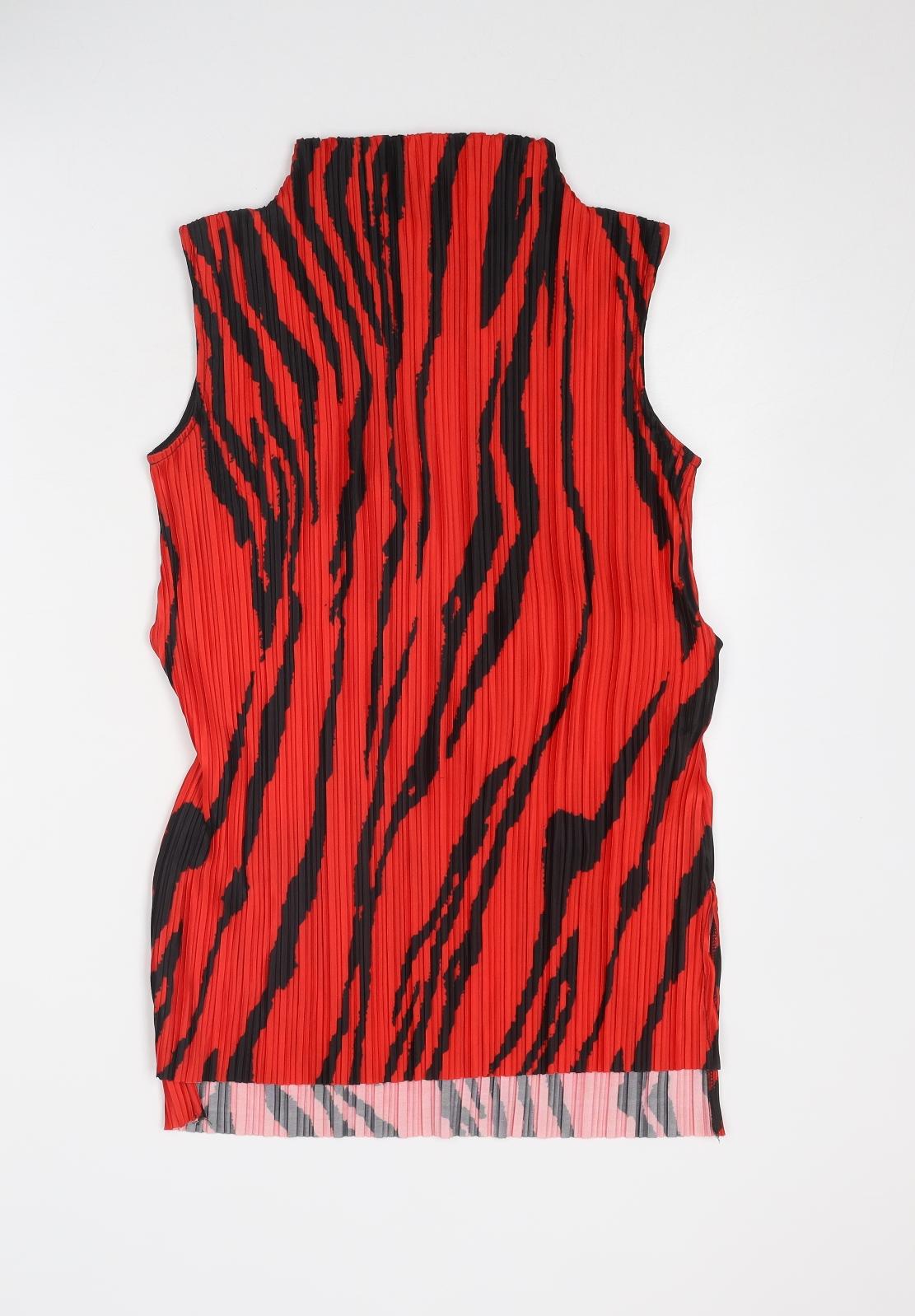 River Island Womens Red Animal Print Polyester Basic Blouse Size 8 High Neck - Plisse