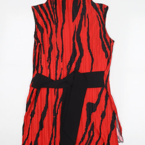 River Island Womens Red Animal Print Polyester Basic Blouse Size 8 High Neck - Plisse
