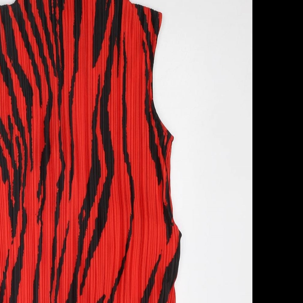 River Island Womens Red Animal Print Polyester Basic Blouse Size 8 High Neck - Plisse