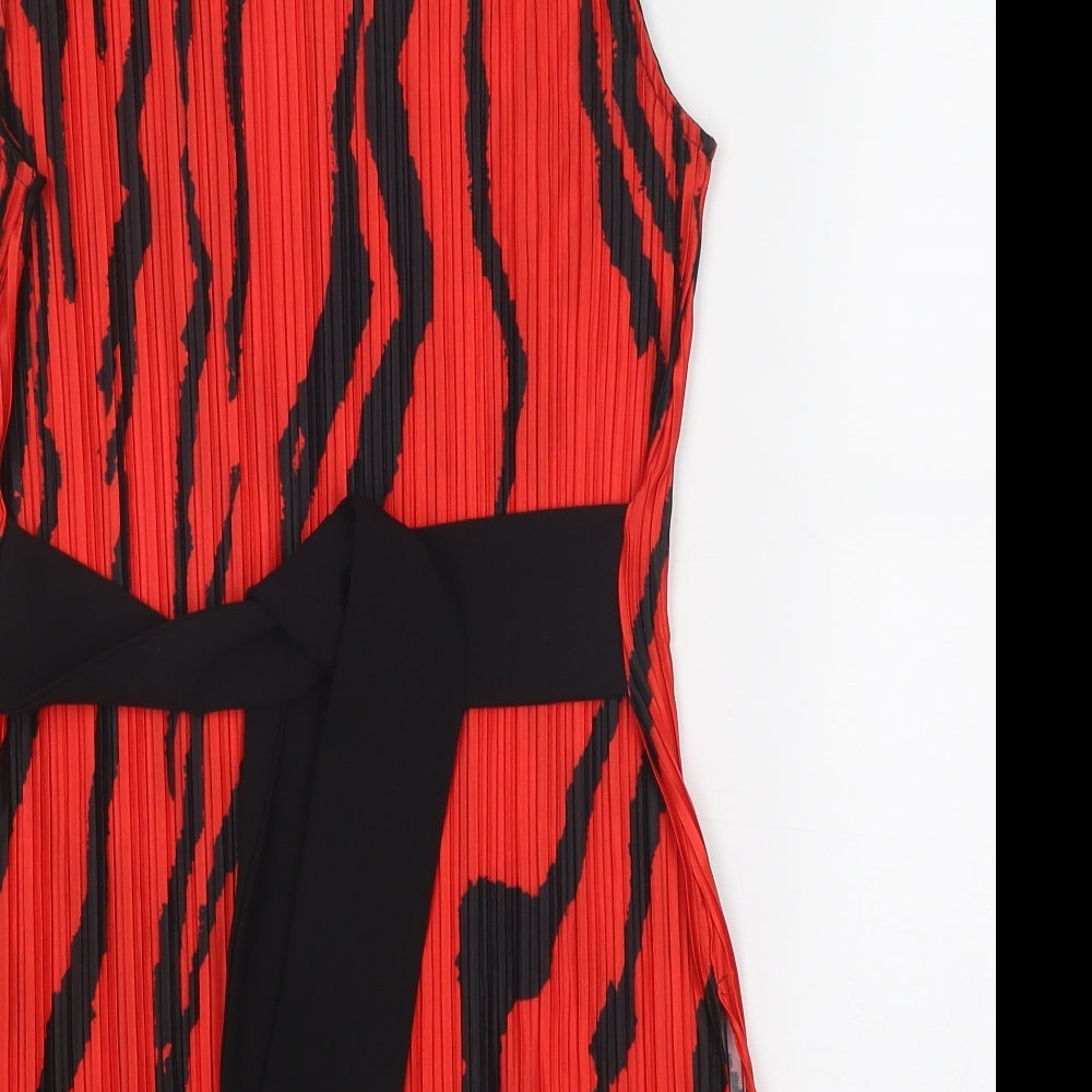 River Island Womens Red Animal Print Polyester Basic Blouse Size 8 High Neck - Plisse