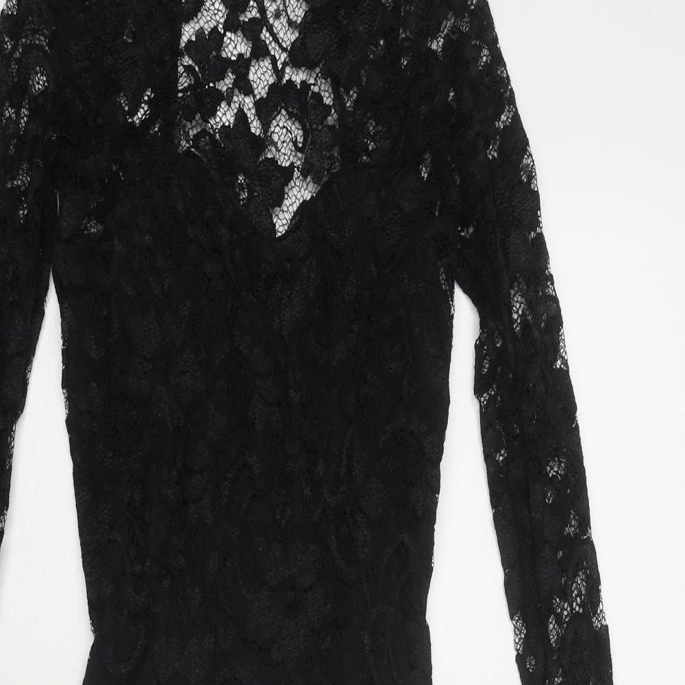 ASOS Womens Black Nylon Bodycon Size 6 High Neck Button