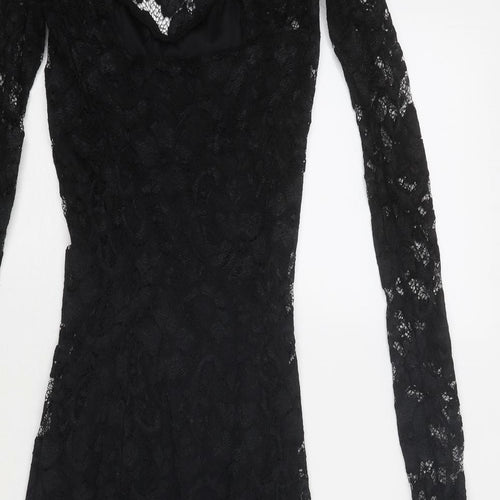 ASOS Womens Black Nylon Bodycon Size 6 High Neck Button