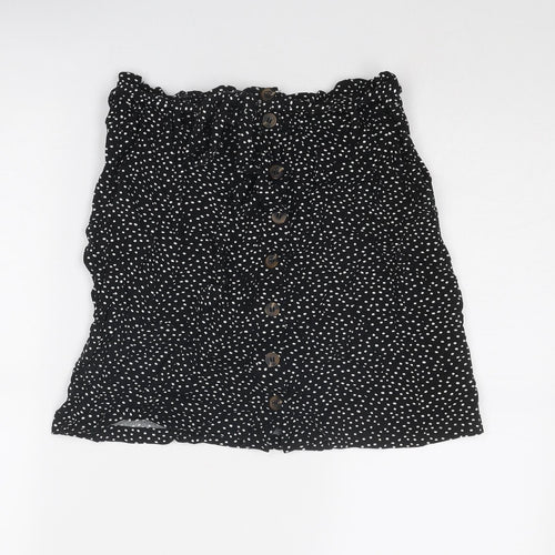 Oasis Womens Black Geometric Viscose A-Line Skirt Size 10 Button