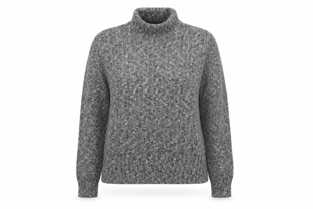 Front view of Topshop women’s grey high neck polyester jumper, size UK 10