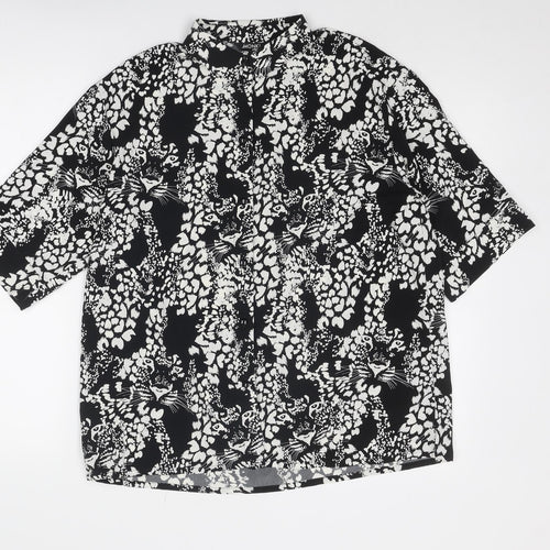 Monki Womens Black Animal Print Polyester Basic Button-Up Size XS Collared