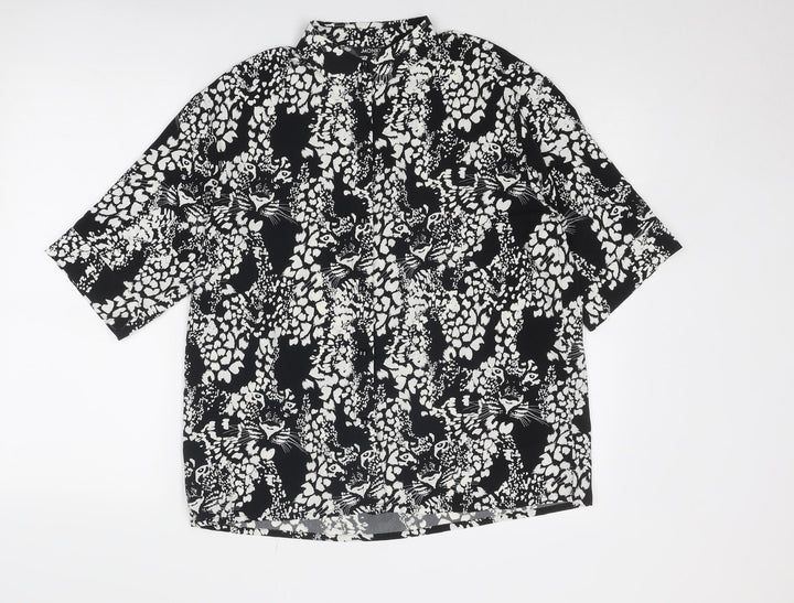 Monki Womens Black Animal Print Polyester Basic Button-Up Size XS Collared