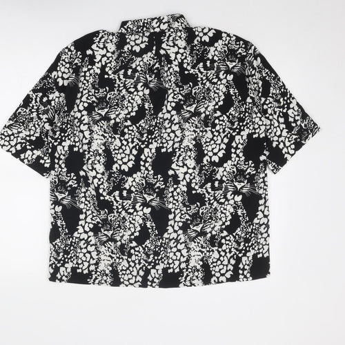 Monki Womens Black Animal Print Polyester Basic Button-Up Size XS Collared