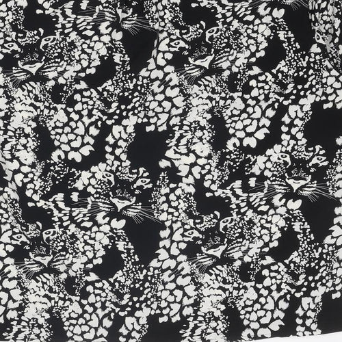 Monki Womens Black Animal Print Polyester Basic Button-Up Size XS Collared