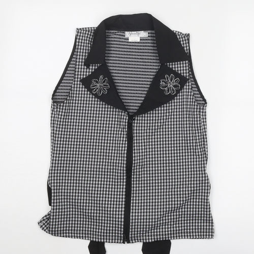 Antonelle Womens Black Check Polyamide Basic Blouse Size 16 Collared