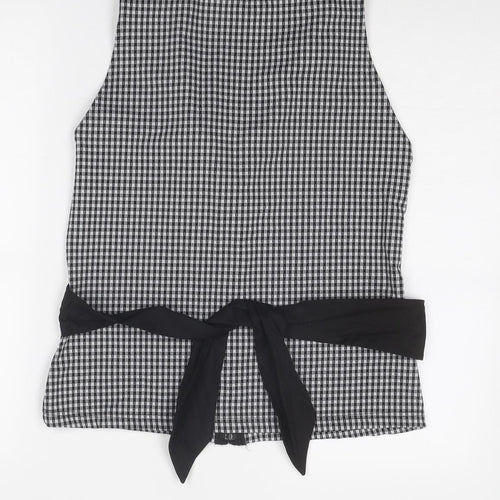 Antonelle Womens Black Check Polyamide Basic Blouse Size 16 Collared