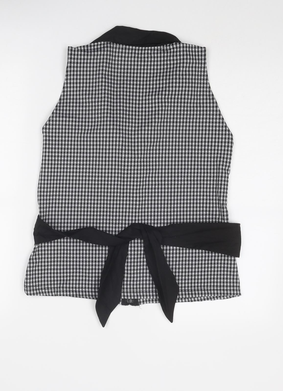 Antonelle Womens Black Check Polyamide Basic Blouse Size 16 Collared