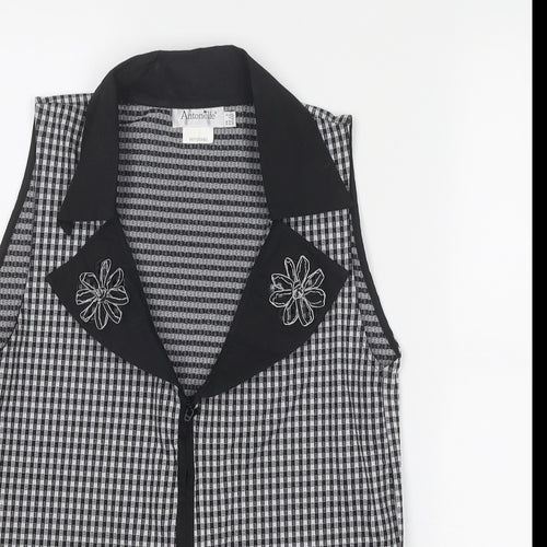 Antonelle Womens Black Check Polyamide Basic Blouse Size 16 Collared