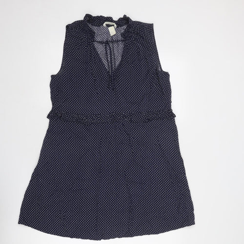 H&M Womens Blue Geometric Viscose A-Line Size 14 V-Neck Tie