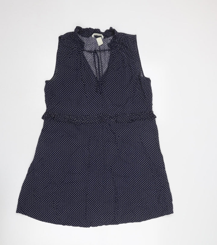 H&M Womens Blue Geometric Viscose A-Line Size 14 V-Neck Tie