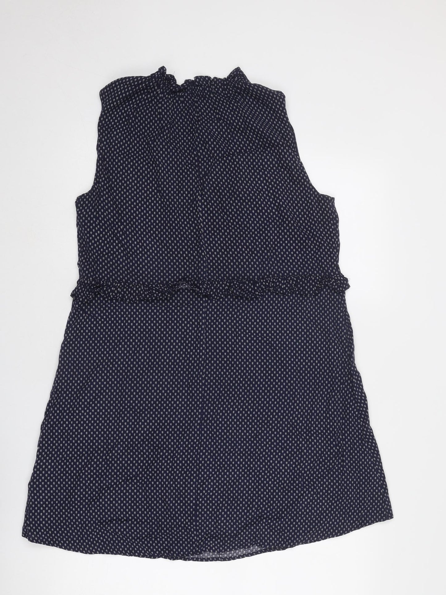 H&M Womens Blue Geometric Viscose A-Line Size 14 V-Neck Tie