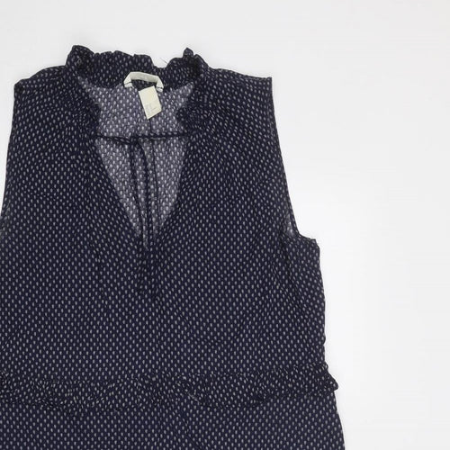 H&M Womens Blue Geometric Viscose A-Line Size 14 V-Neck Tie