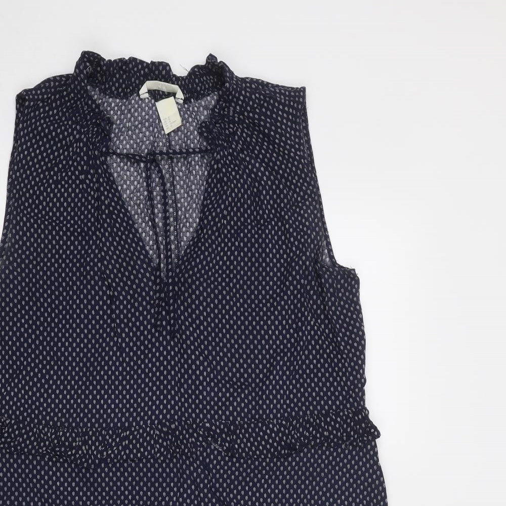H&M Womens Blue Geometric Viscose A-Line Size 14 V-Neck Tie