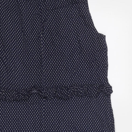 H&M Womens Blue Geometric Viscose A-Line Size 14 V-Neck Tie