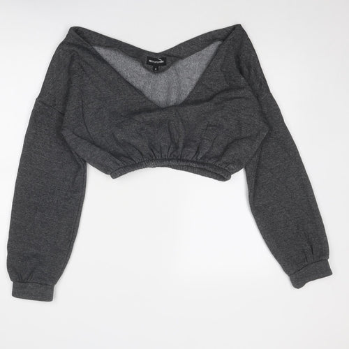 PRETTYLITTLETHING Womens Grey Polyester Pullover Sweatshirt Size M Pullover