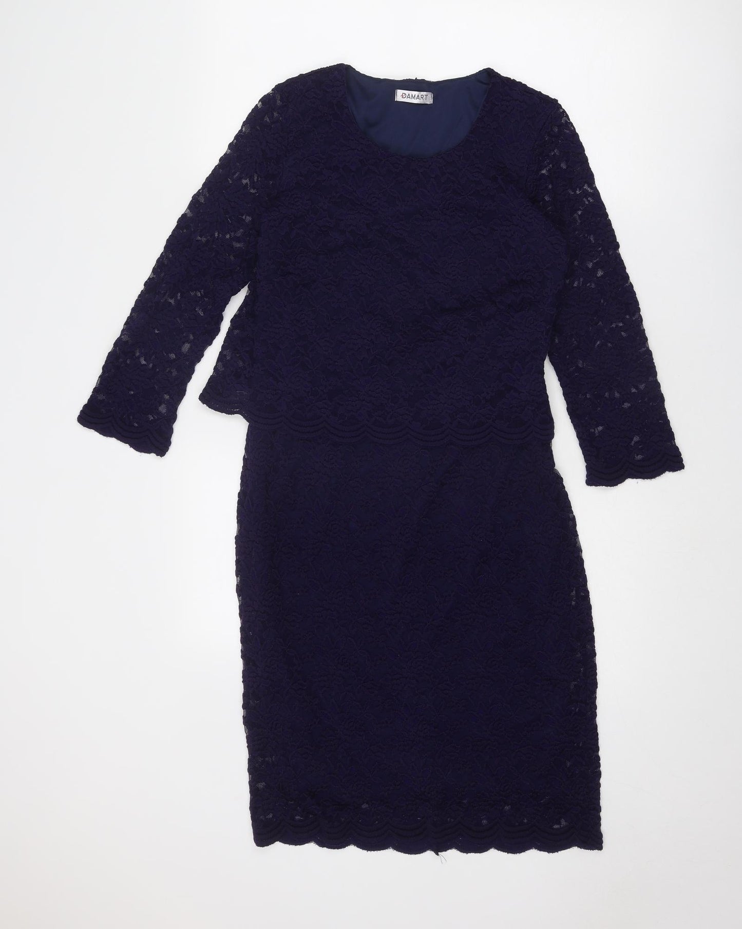 Damart Womens Blue Polyamide Sheath Size 10 Round Neck Pullover - Lace