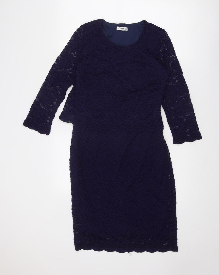 Damart Womens Blue Polyamide Sheath Size 10 Round Neck Pullover - Lace