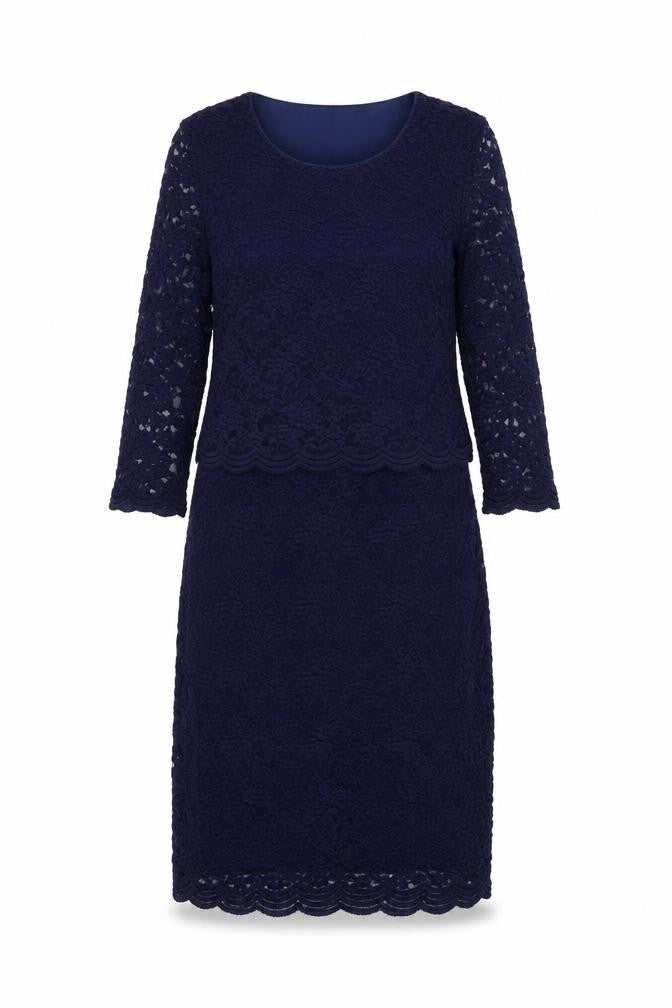 Front view of Damart women’s blue polyamide sheath, size UK 10, round neck pullover - lace