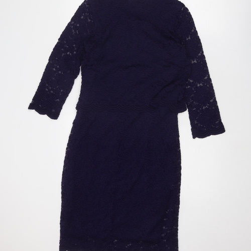 Damart Womens Blue Polyamide Sheath Size 10 Round Neck Pullover - Lace