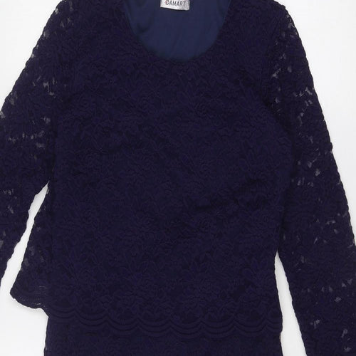 Damart Womens Blue Polyamide Sheath Size 10 Round Neck Pullover - Lace