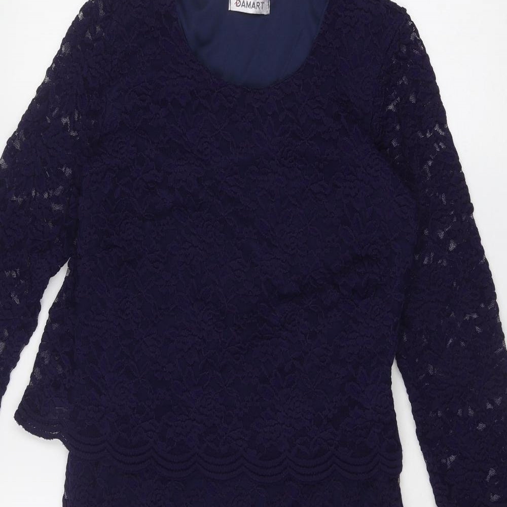 Damart Womens Blue Polyamide Sheath Size 10 Round Neck Pullover - Lace
