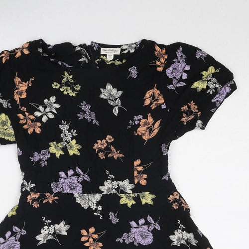 Miss Selfridge Womens Black Floral Viscose Mini Size 12 Boat Neck Pullover