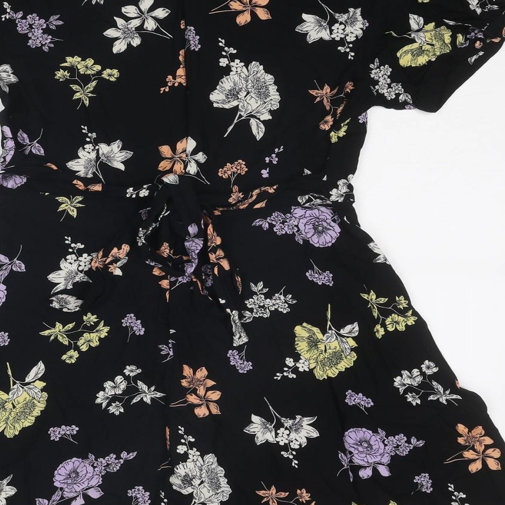 Miss Selfridge Womens Black Floral Viscose Mini Size 12 Boat Neck Pullover