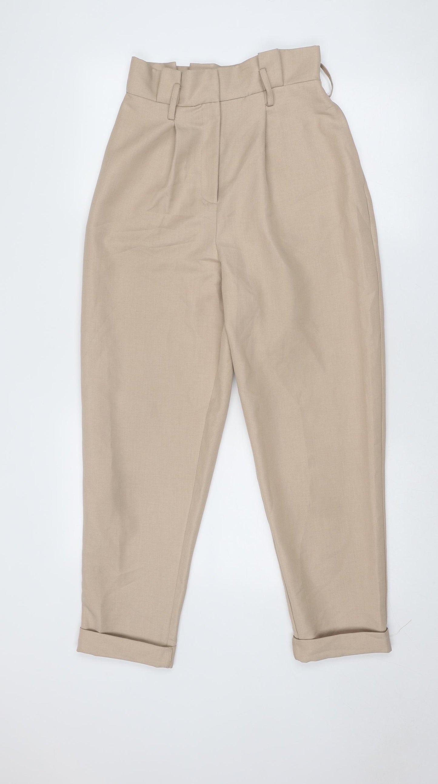ASOS Womens Beige Polyester Trousers Size 8 Regular Zip - Super high waist